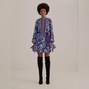 Farm Rio Black Toucans Scarf Long Sleeve Mini Dress Medium